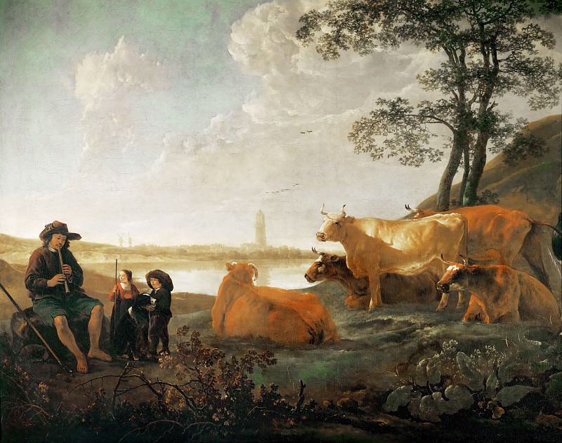 Aelbert Cuyp -- Landscape with Shepherds and Flock, near Rhenen, Part 4 Louvre