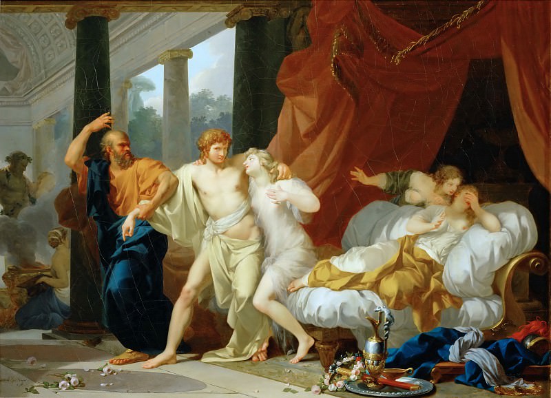 Jean-Baptiste Regnault -- Socrates Dragging Alcibiades from the Arms of Voluptuous Pleasure, Part 4 Louvre