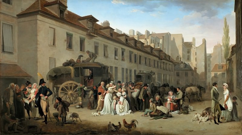 Louis Léopold Boilly -- Arrival of the Stagecoach in the Courtyard of the Messageries, rue Notre-Dame-des-Victoires, Paris, Part 4 Louvre