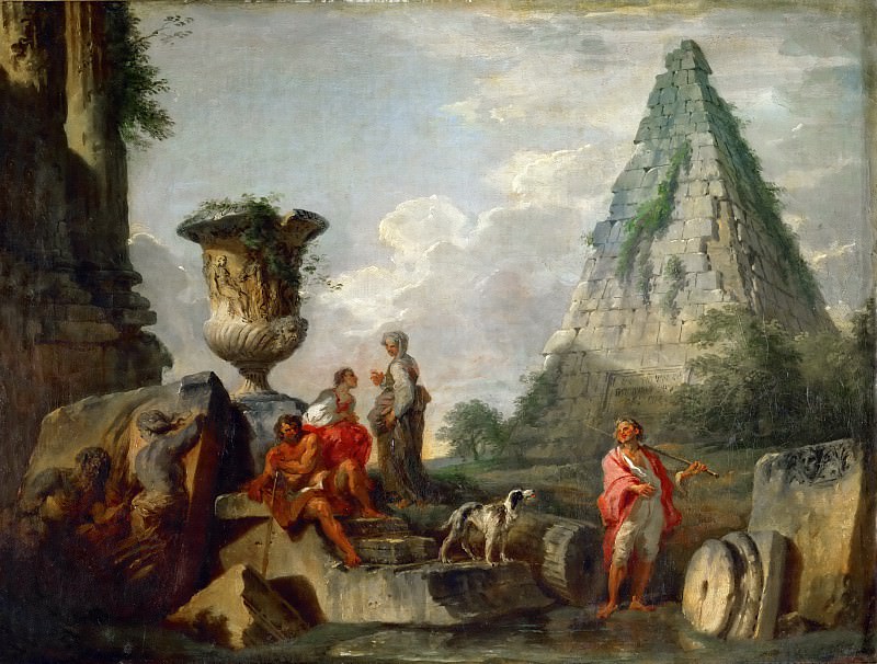 Панини, Джованни Паоло -- Руины с пирамидой Гая Цестия, часть 4 Лувр