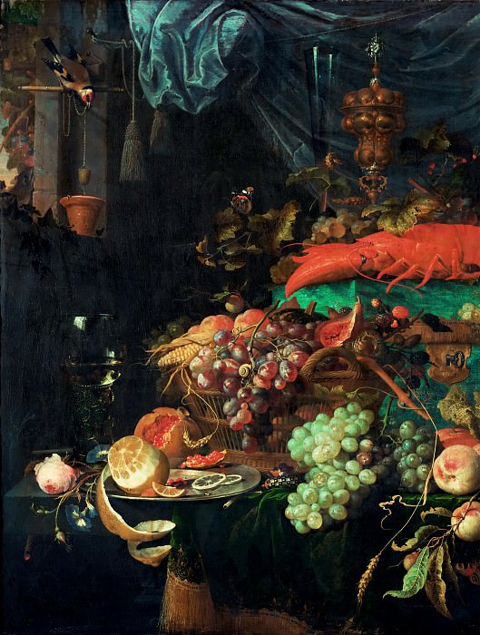 Хем, Ян Давидс де -- Натюрморт с фруктами, омаром и щеглом, деталь, часть 4 Лувр