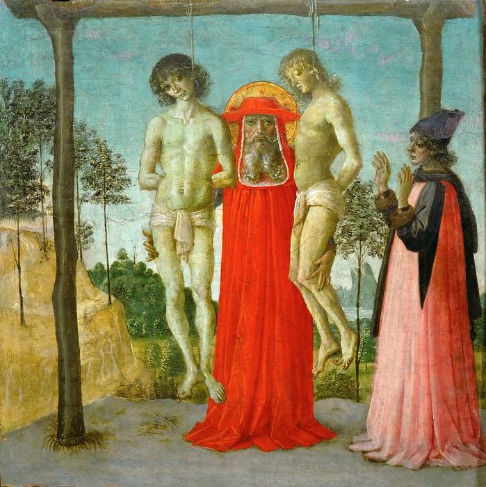 Перуджино, Пьетро -- Святой Иероним с двумя повешенными, часть 4 Лувр