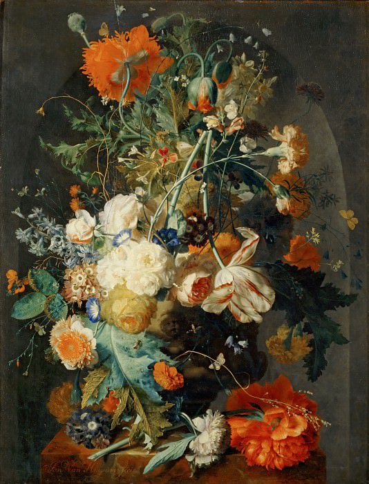 Jan van Huysum -- Vase of Flowers in a Niche, Part 4 Louvre
