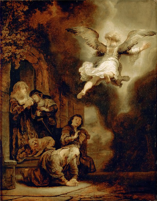 Rembrandt van Rijn -- Archangel Raphael Leaving the Family of Tobit, Part 4 Louvre