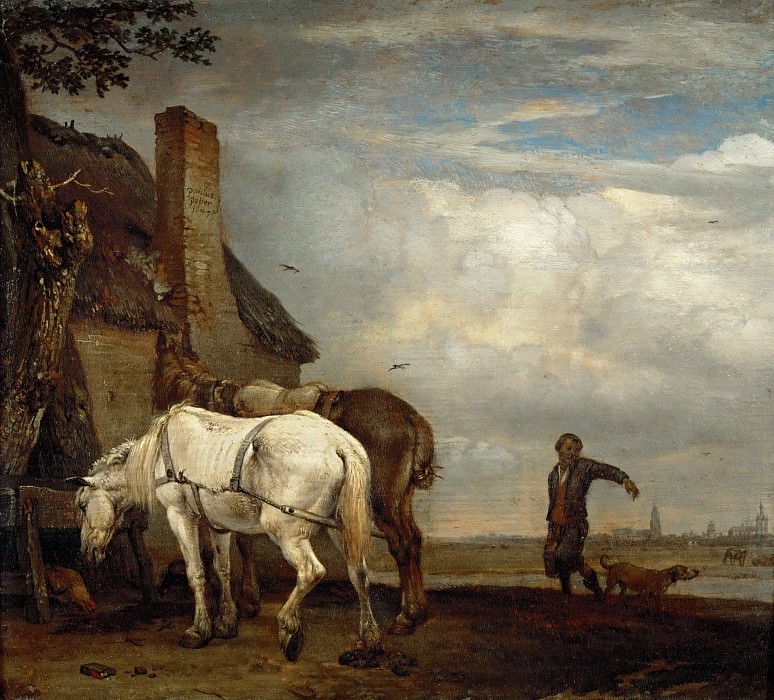 Paulus Potter -- Two Work Horses in Front of a Farmhouse, Part 4 Louvre