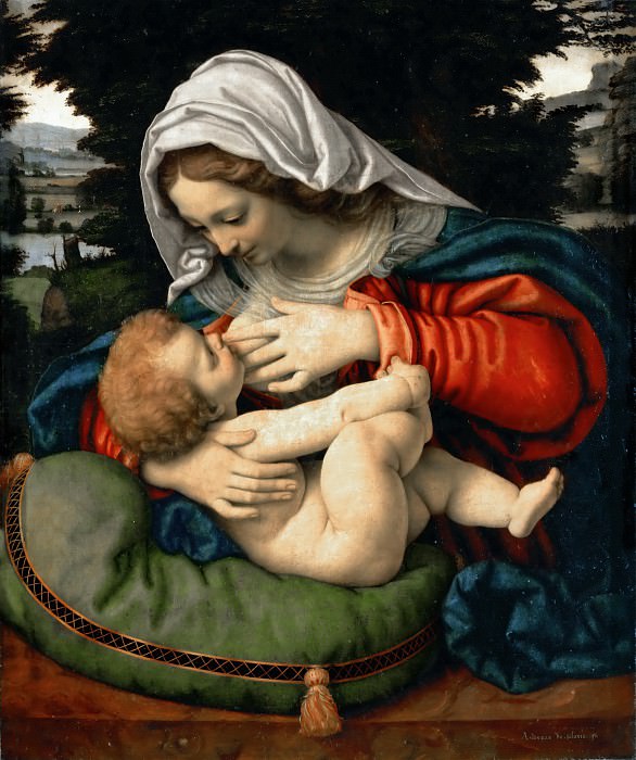 Andrea Solario -- Madonna and Child with Green Cushion, Part 4 Louvre