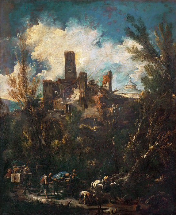 Alessandro Magnasco -- The Muleteer, or Landscape with Castle, Part 4 Louvre
