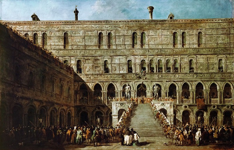 Francesco Guardi -- Coronation of the Doge on the Stairs of the Giants of the Ducal Palace of Venice, Part 4 Louvre