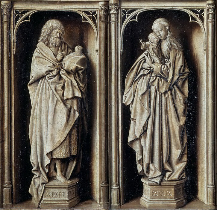 Circle of Jan van Eyck; formerly attributed to follower of Petrus Christus -- Grisaille Diptych, with Saint John the Baptist and the Virgin and Child [front], Part 4 Louvre