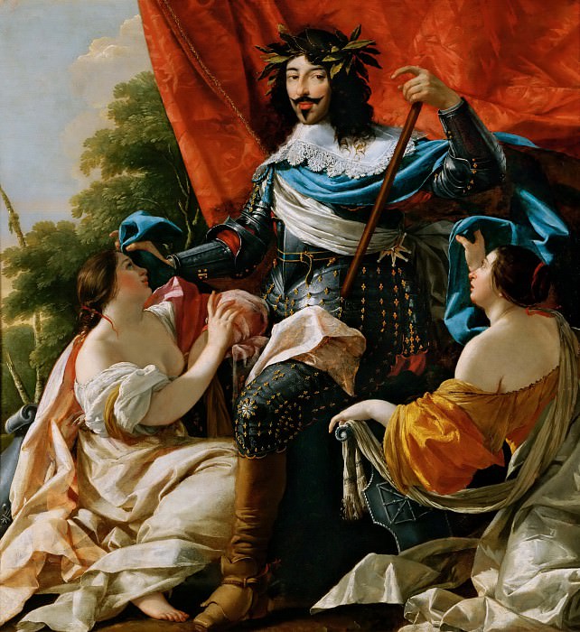 Simon Vouet -- Louis XIII between two female figures symbolizing France and Navarre, Part 4 Louvre