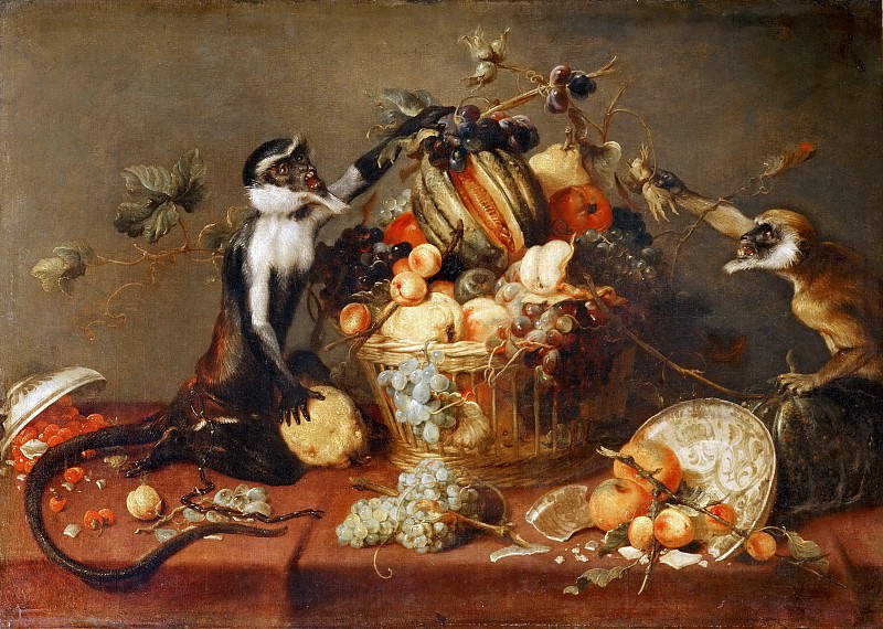 Frans Snyders -- Two monkeys piling a basket with fruit, Part 4 Louvre