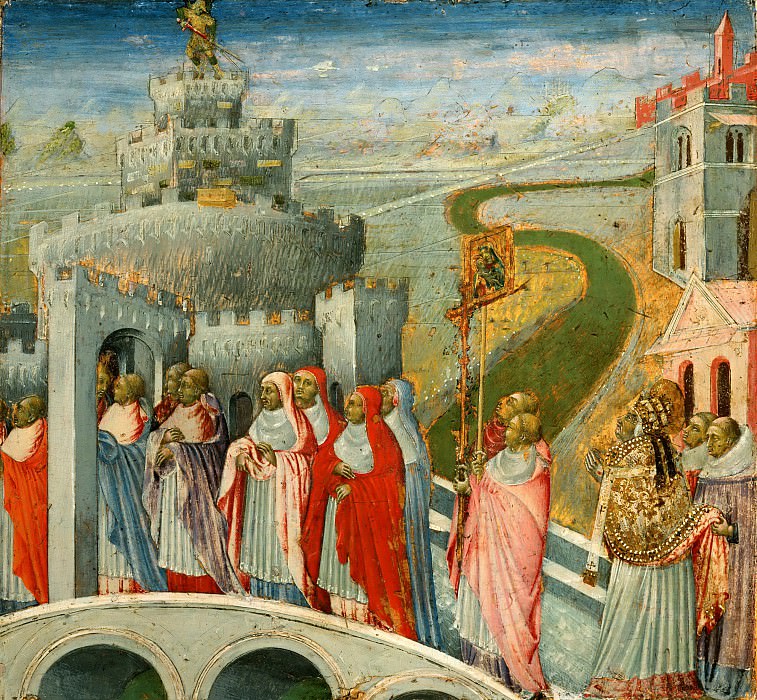 Giovanni di Paolo -- Procession of Saint Gregory at the Castel Sant’Angelo, Rome, Part 4 Louvre