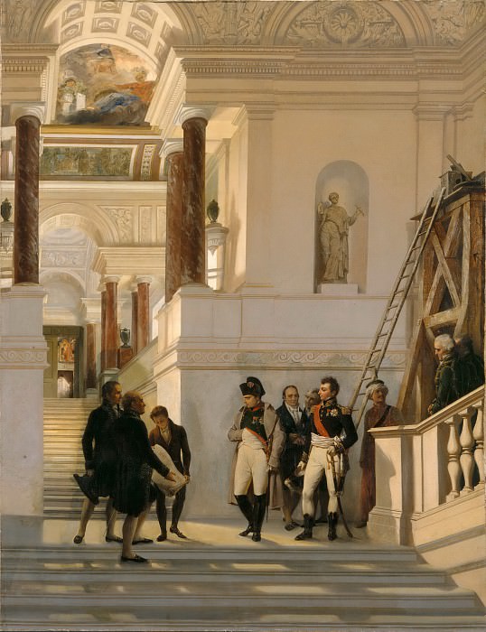 Auguste Couder -- Napoleon I visit the Louvre, accompanied by architects Percier and Fontaine, Part 4 Louvre
