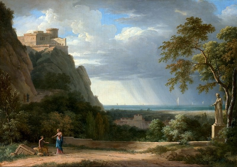 Валансьенн Пьер-Анри де – Классический пейзаж с фигурами и скульптурой 1788, Музей Гетти