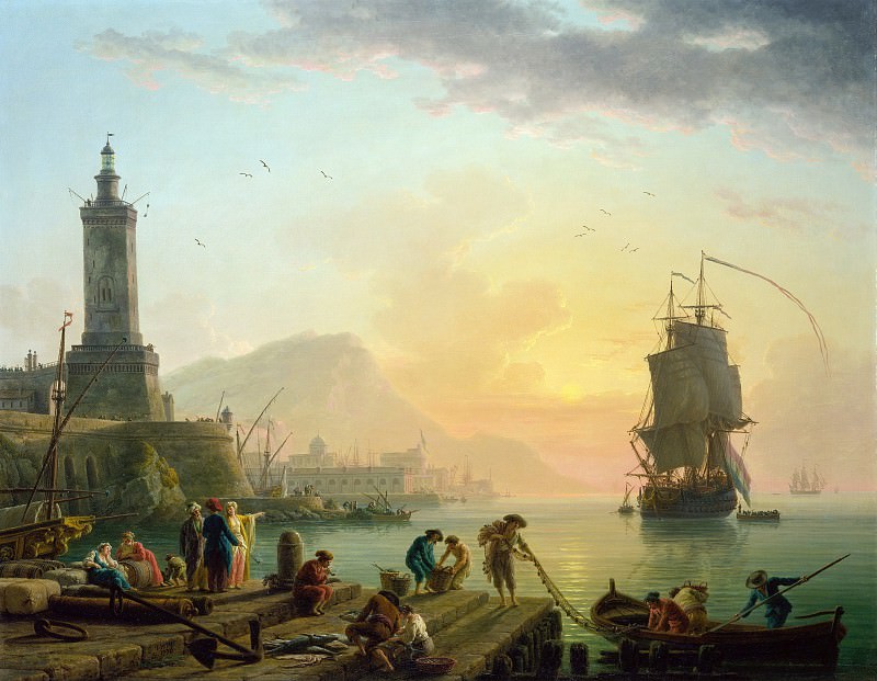 Верне Клод-Жозеф – Штиль в средиземноморском порту 1770, Музей Гетти