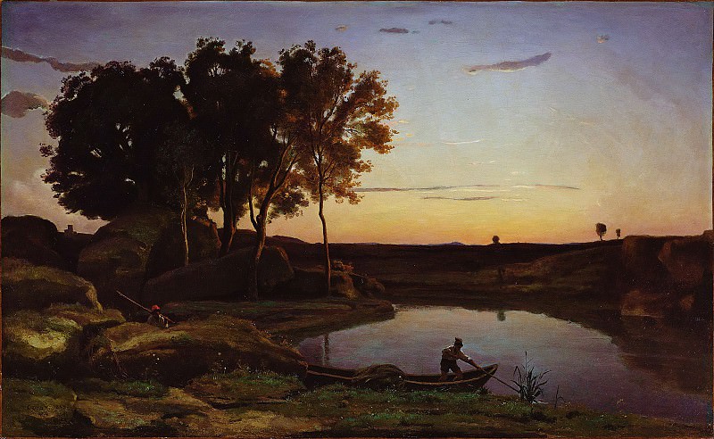 Коро Жан-Батист-Камиль – Пейзаж с лодочником на озере 1839, Музей Гетти