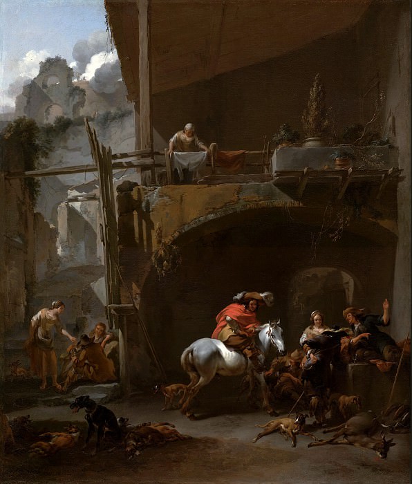 Берхем Николас Питерс – Возвращение с охоты 1660-е, Музей Гетти