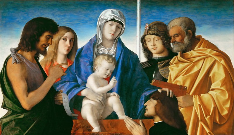 Giovanni Bellini -- Virgin and Child with Saints John the Baptist, Mary Magdalene , George, and Peter, Part 6 Louvre