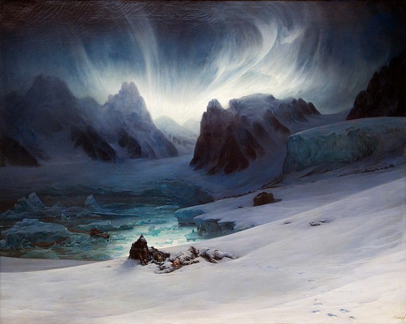 Биар, Франсуа-Огюст -- Магдалена Бей, вид с полуострова Северный Шпицберген с северным сиянием, часть 6 Лувр