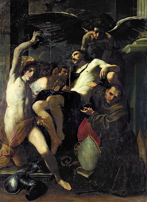 Бонони, Карло -- Христос, поддерживаемый ангелами, со святыми Себастьяном и Бонавентурой, часть 6 Лувр