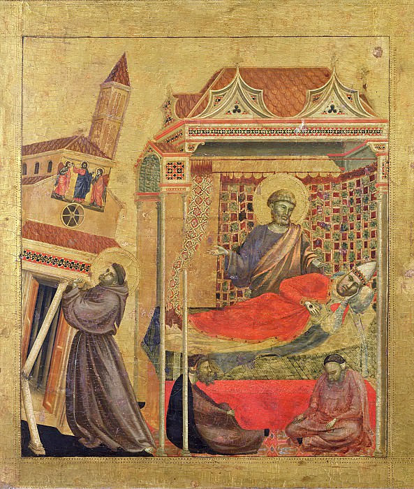 Джотто ди Бондоне -- Стигматизация святого Франциска, пределла – Сон папы Иннокентия III, часть 6 Лувр