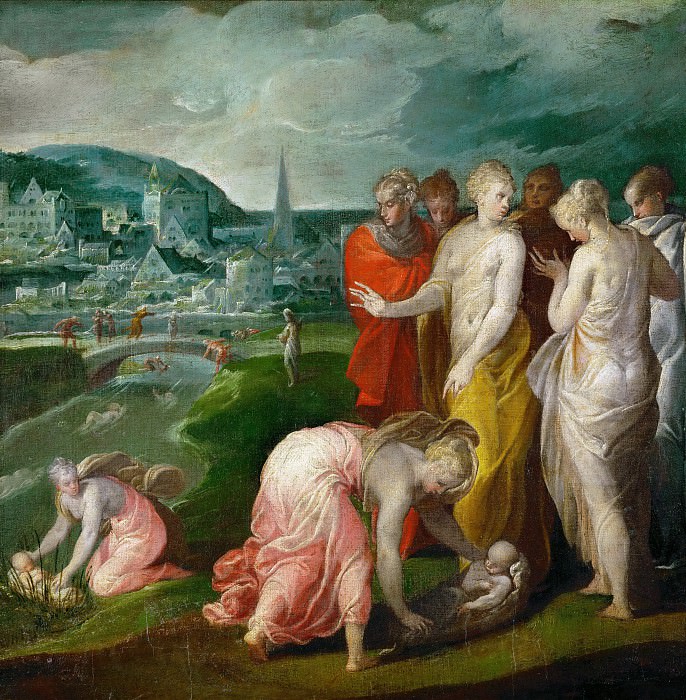 Abate, Nicolo del’ -- Moise sauve des eaux. Moses found by the Egyptian princess and her ladies. Canvas, 82, 5 x 83 cm R.F. 3937, Part 6 Louvre