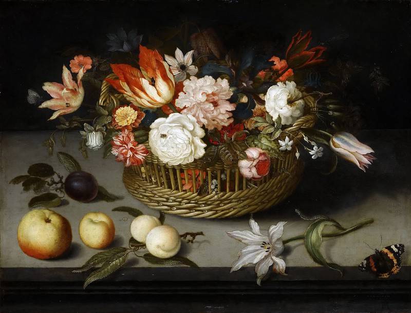 Balthasar van der Ast -- Basket of Flowers, Part 6 Louvre