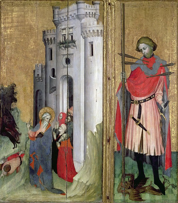 Провансальская школа -- Панель из Тузонского алтаря – Святой Андрей, изгоняющий демонов из Ниццы и святой Себастьян, Part 6 Louvre