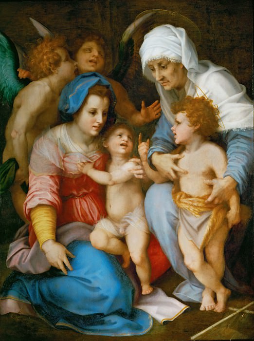 Андреа дель Сарто -- Мадонна с Младенцем, святыми Елизаветой и Иоанном Крестителем и ангелами, часть 6 Лувр