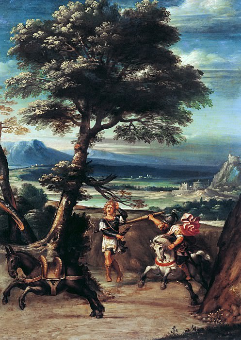 Виола, Джованни Баттиста -- Пейзаж с Авессаломом, раненым копьем Иоава, часть 6 Лувр