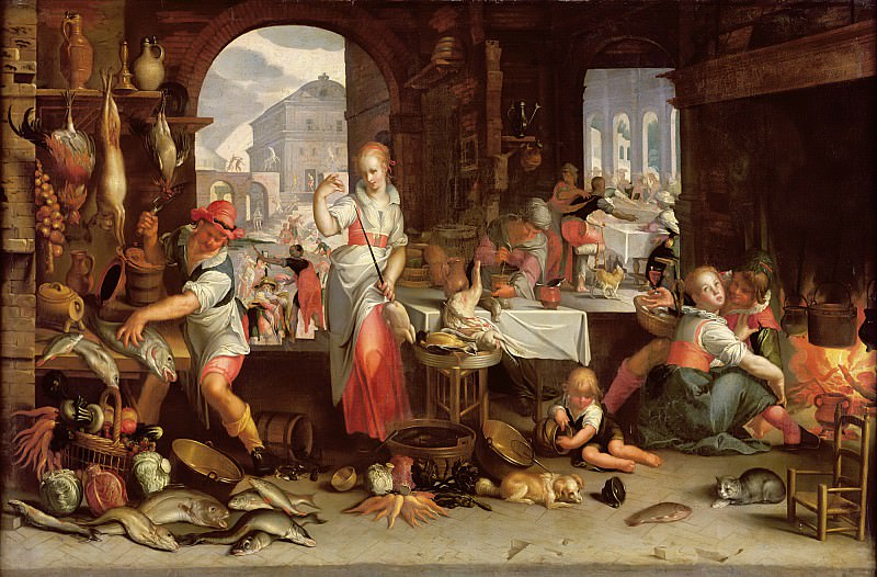 Втевал, Иоахим Антонис -- Кухонная сцена с притчей о богаче и Лазаре, Part 6 Louvre