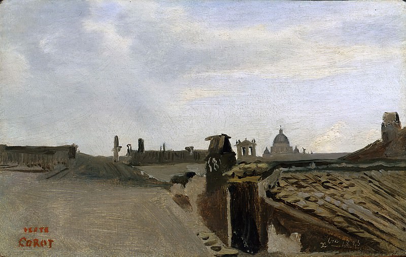 Rom. Blick aus dem Fenster Corots -- ca. 1826-28; Öl auf Papier auf Tannenholz, 14, 5 x 23, 1 cm, Part 6 Louvre