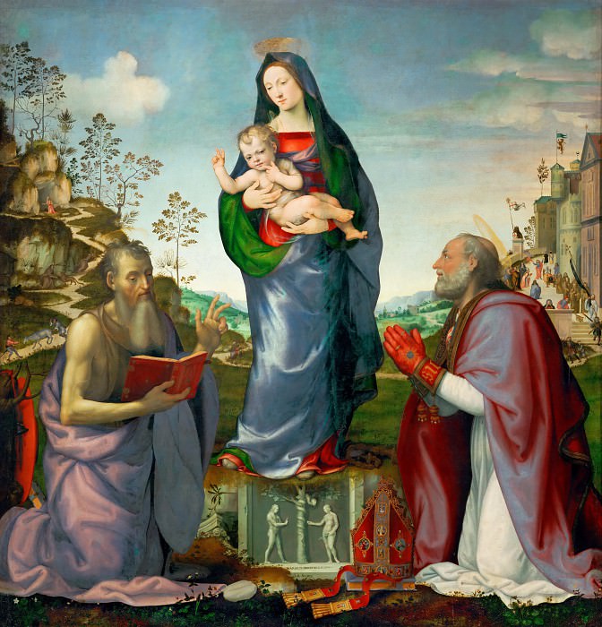 Альбертинелли, Мариотто -- Мадонна с Младенцем со святыми Иеронимом и Зиновием, часть 6 Лувр