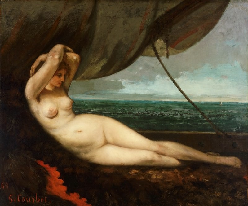 Gustave Courbet, French, 1819-1877 -- Nude Reclining by the Sea, Philadelphia Museum of Art