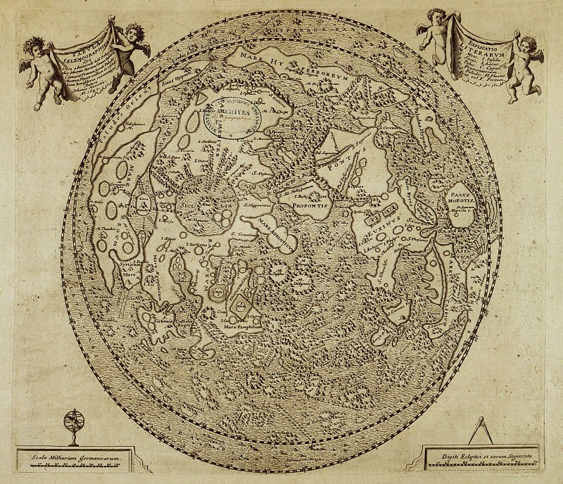 Map of the Moon, 1645, Antique world maps HQ