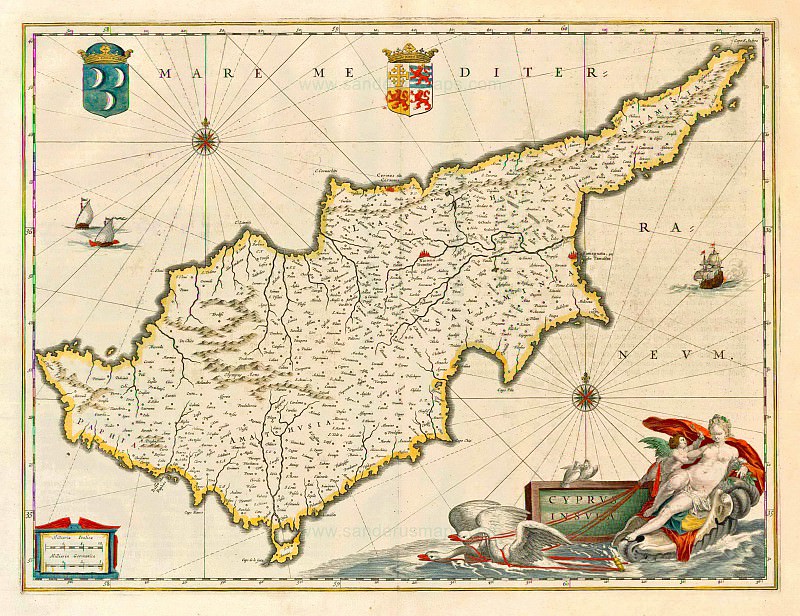 Ян Виллемс Блау – Кипр, 1650, Древние карты мира в высоком разрешении – Старинные карты