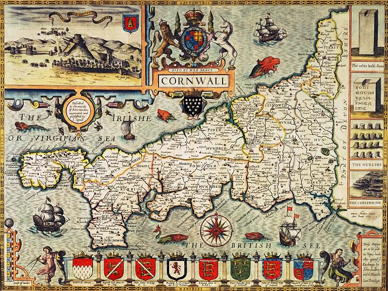 John Speed – Map of Cornwall, 1627, Antique world maps HQ