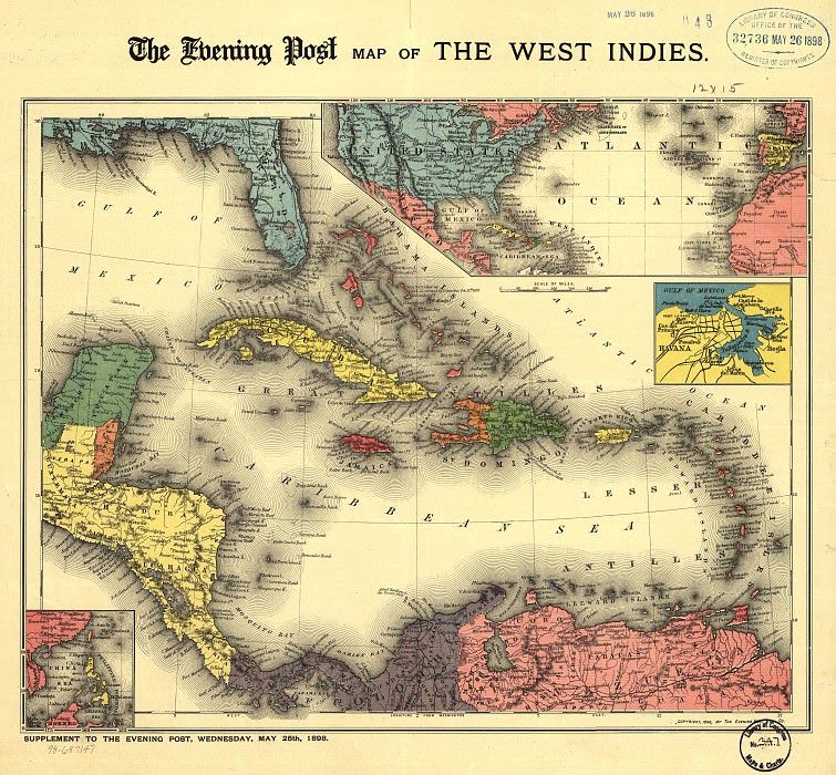 Caribbean Area, 1898, Antique world maps HQ