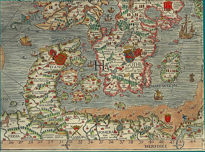 Olaus Magnus – Carta Marina, 1539, Section H: Denmark, Sweden, Antique world maps HQ