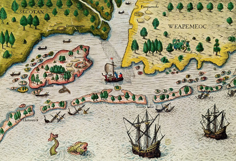 Теодор де Бри – Путешествие англичан в Вирджинию, Древние карты мира в высоком разрешении – Старинные карты