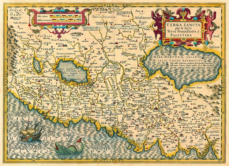 Jodocus Hondius – Holy Land, 1613-16, Antique world maps HQ