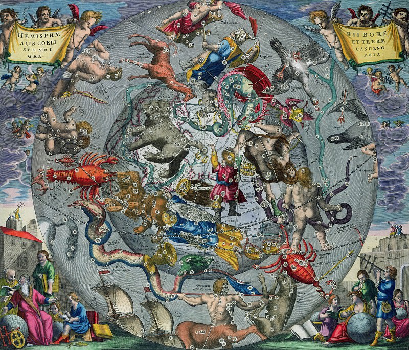 Андреас Целлариус – Карта созвездий северного полушария, 1661, Древние карты мира в высоком разрешении – Старинные карты