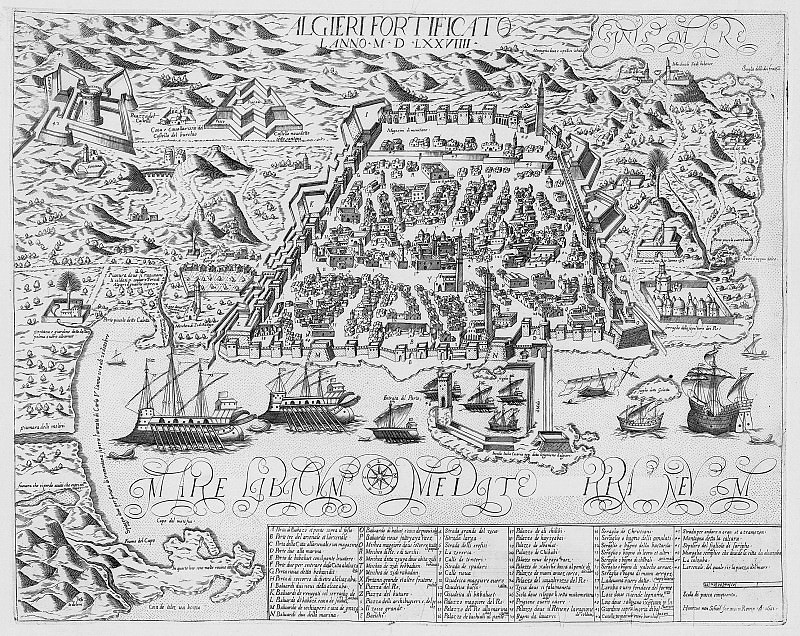 Algieri fortificato, 1558, Antique world maps HQ