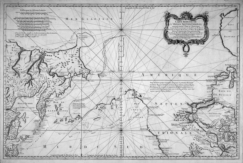 Жак-Никола Беллен – Северный Ледовитый океан между Северной америкой и азией, 1766, Древние карты мира в высоком разрешении – Старинные карты
