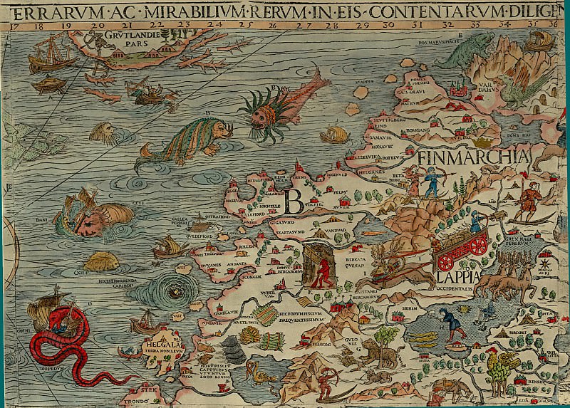 Олаф Магнус – Carta Marina, 1539 – Лапландия, Финляндия, Древние карты мира в высоком разрешении – Старинные карты