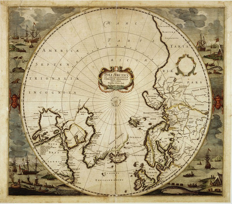 Хендрик Хондиус – Северный полюс, 1636, Древние карты мира в высоком разрешении – Старинные карты