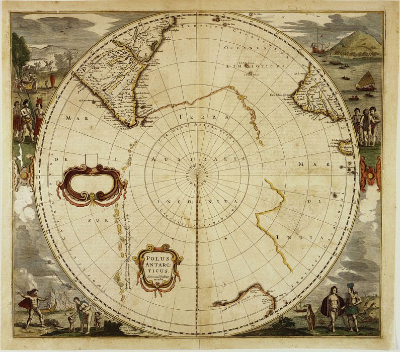 Hendrik Hondius – Map of South Pole, 1636, Antique world maps HQ
