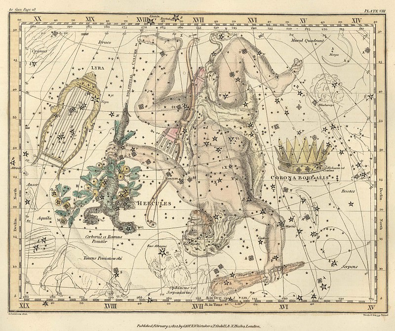 Corona Borealis, Hercules and Cerberus, Lyra, Antique world maps HQ