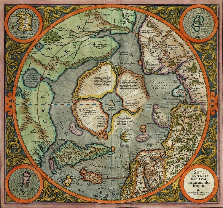 Меркатор, Герард – Первая карта Северного полюса, 1569 , Древние карты мира в высоком разрешении – Старинные карты