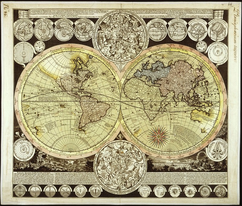 Adam Friedrich Zuerner – Planisphere, 1700, Antique world maps HQ